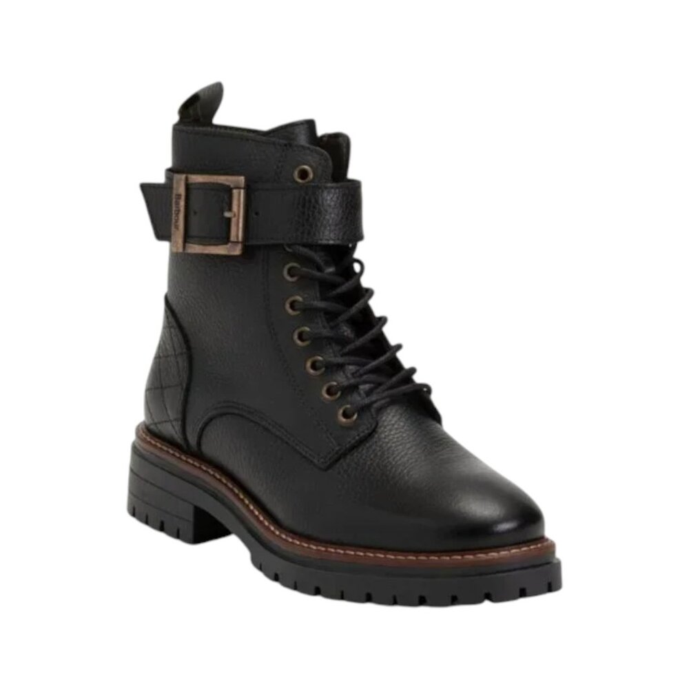BARBOUR Black Made In Portugal Leather Heidi Lace Up Boots